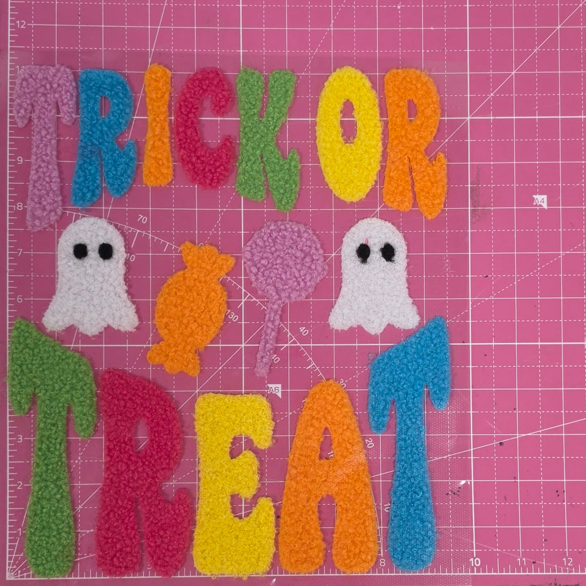 Trick or Treat Halloween Candy Fluffy Fuzzy Transfer Patch
