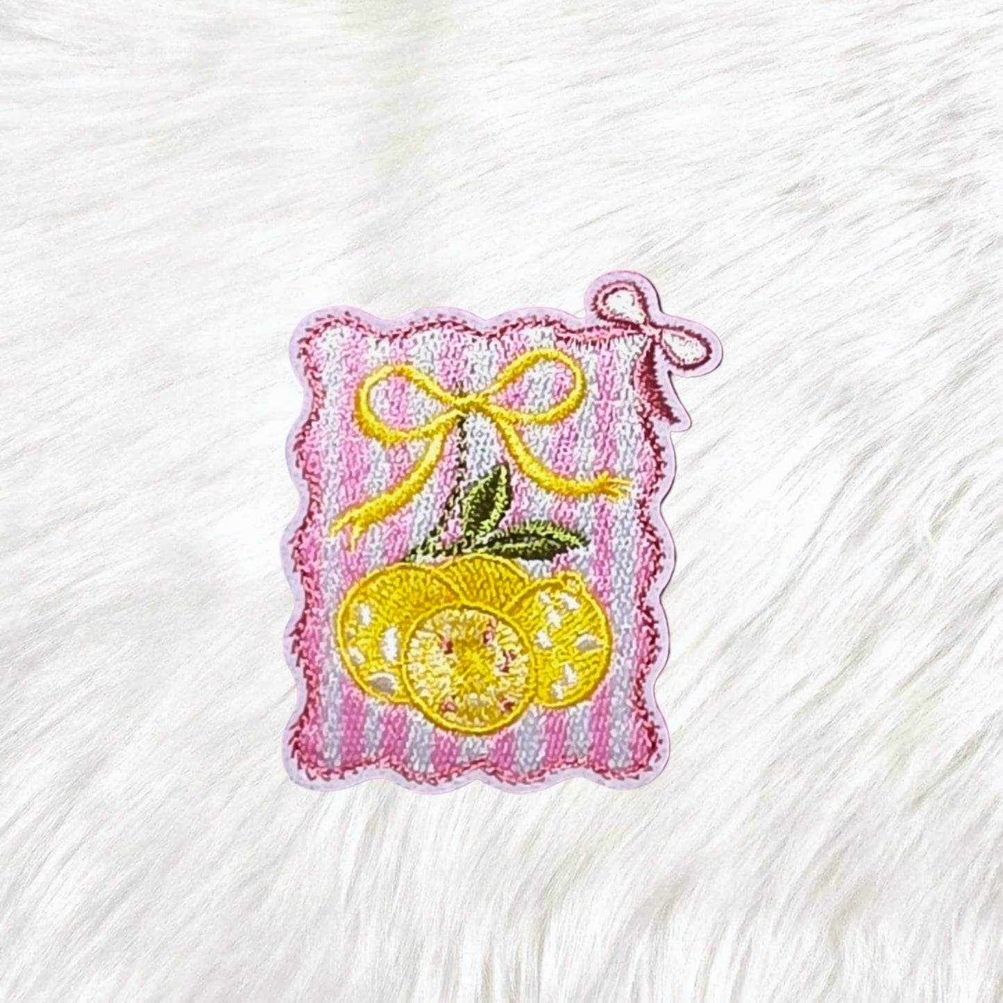 Lemon Bow Preppy Stripe Stamp Embroidery Iron On Patch