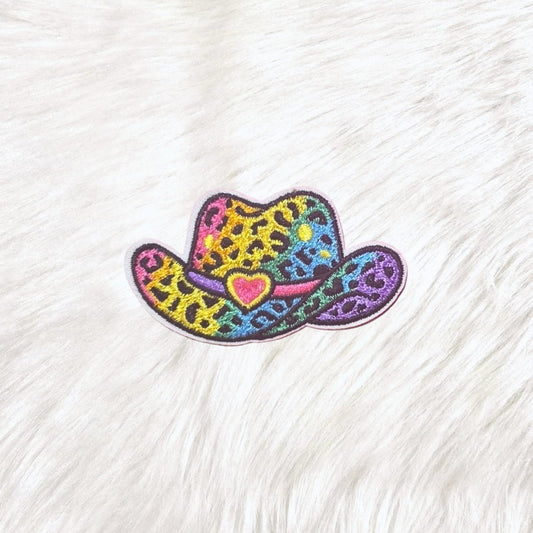 Cowgirl Hat Leopard Print Neon 90's Iron on Patch