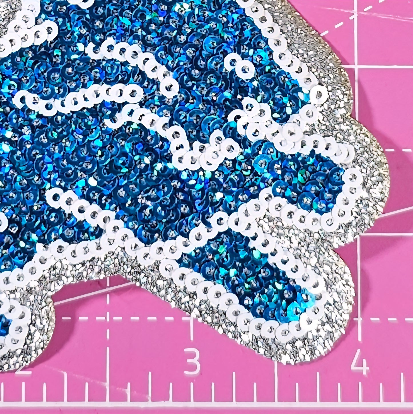 Blue Lion Mascot Sequin with Silver Glitter Small Iron On Patch
