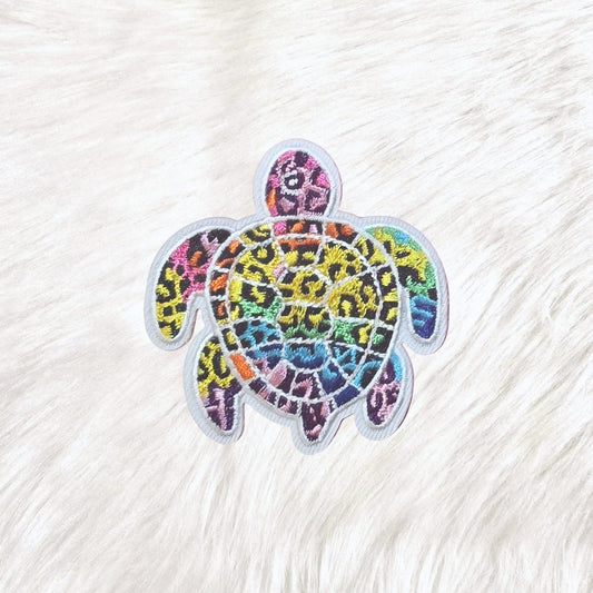Sea Turtle Leopard Print Neon 90's Iron on Patch