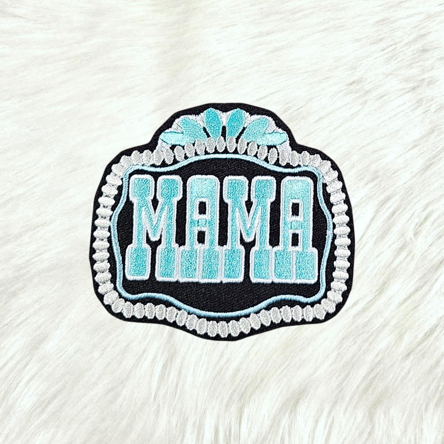 MAMA Buckle Turquoise Western Embroidery Iron On Patch