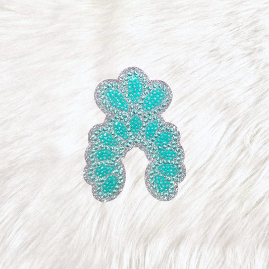 Squash Blossom Concho Jewelry Turquoise Sequin Silver Glitter Iron On Patch