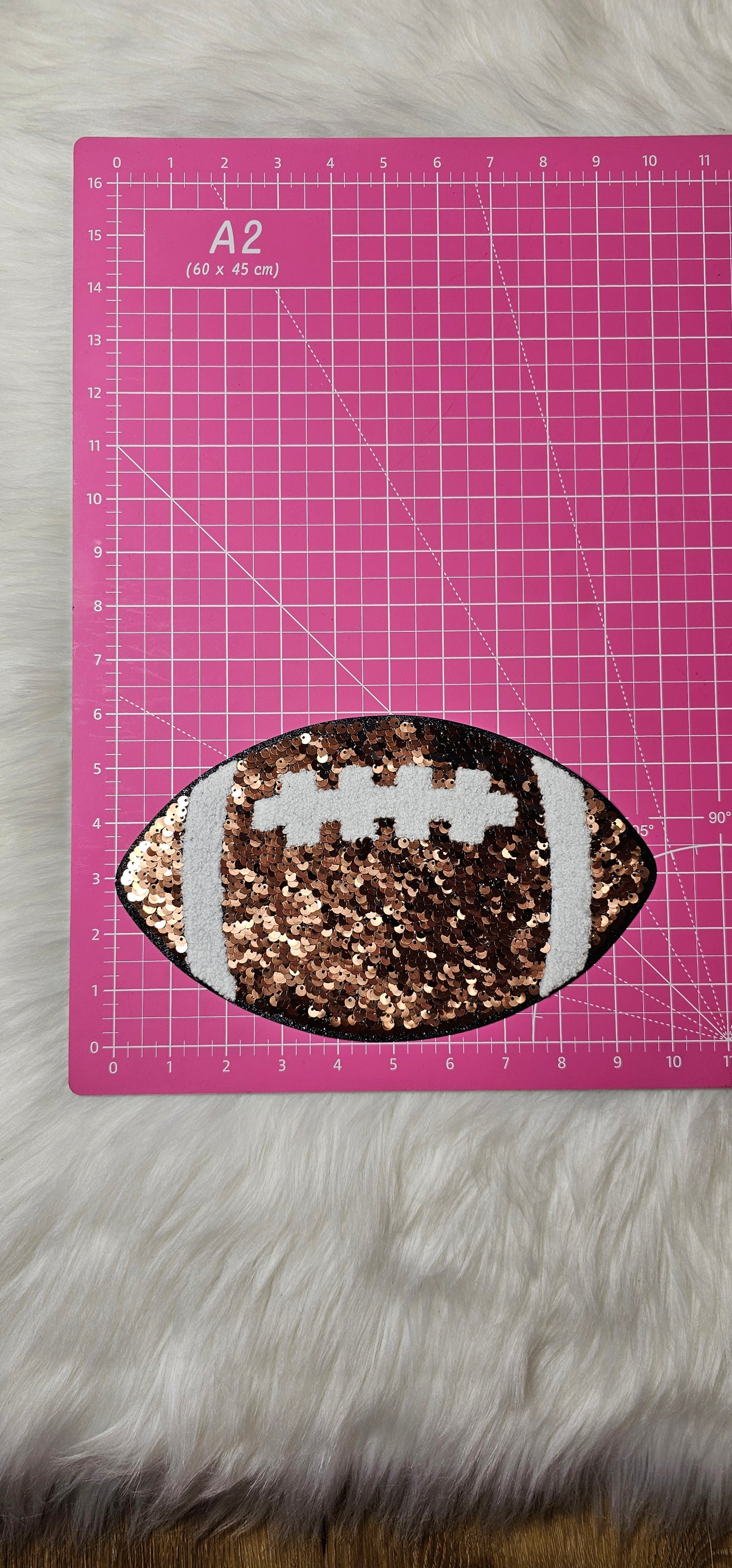 Large Brown Football with Sequin, Chenille and Black Glitter Iron On Patch