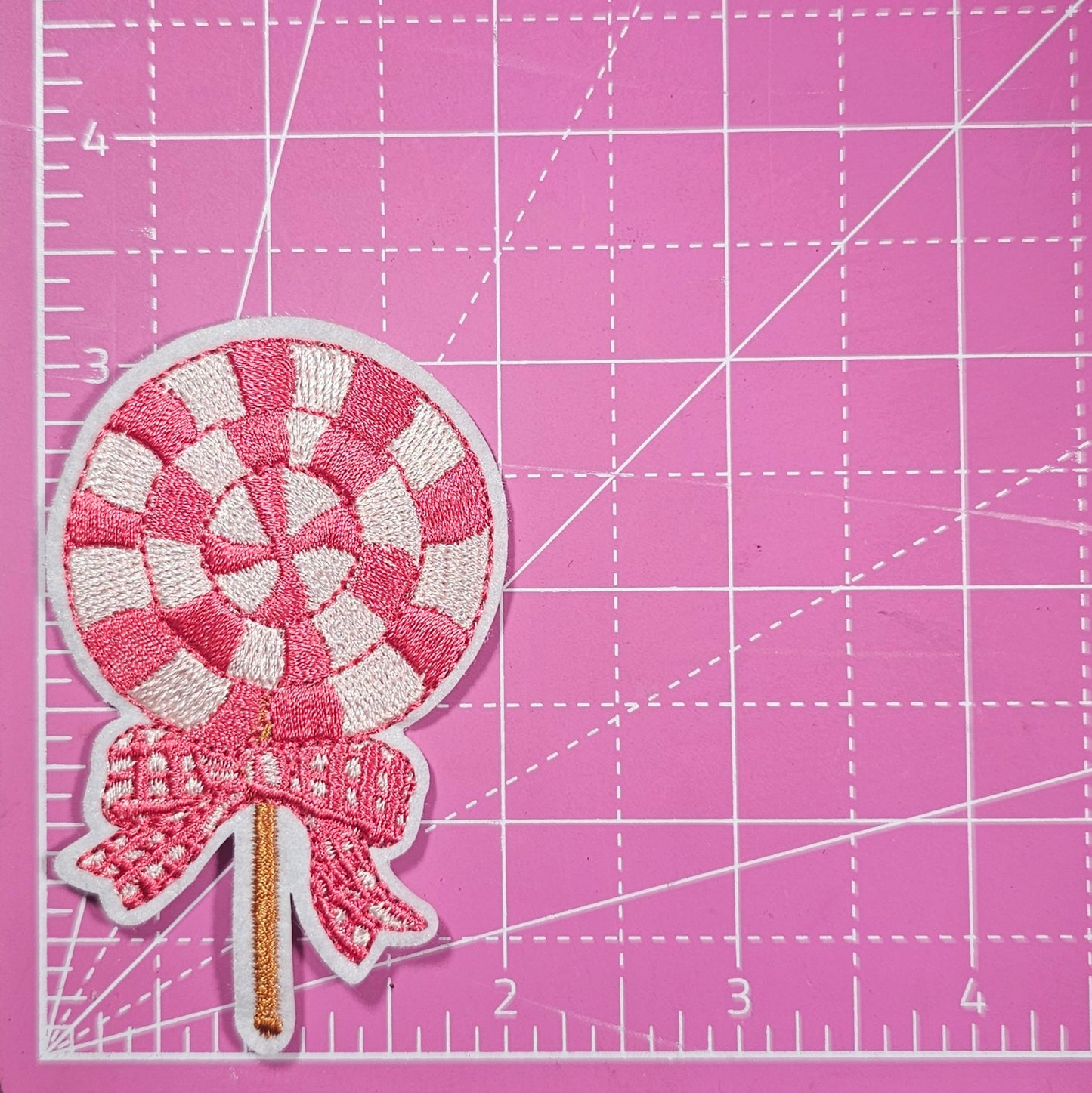 Pink Lollipop Bow Embroidery Iron On Patch