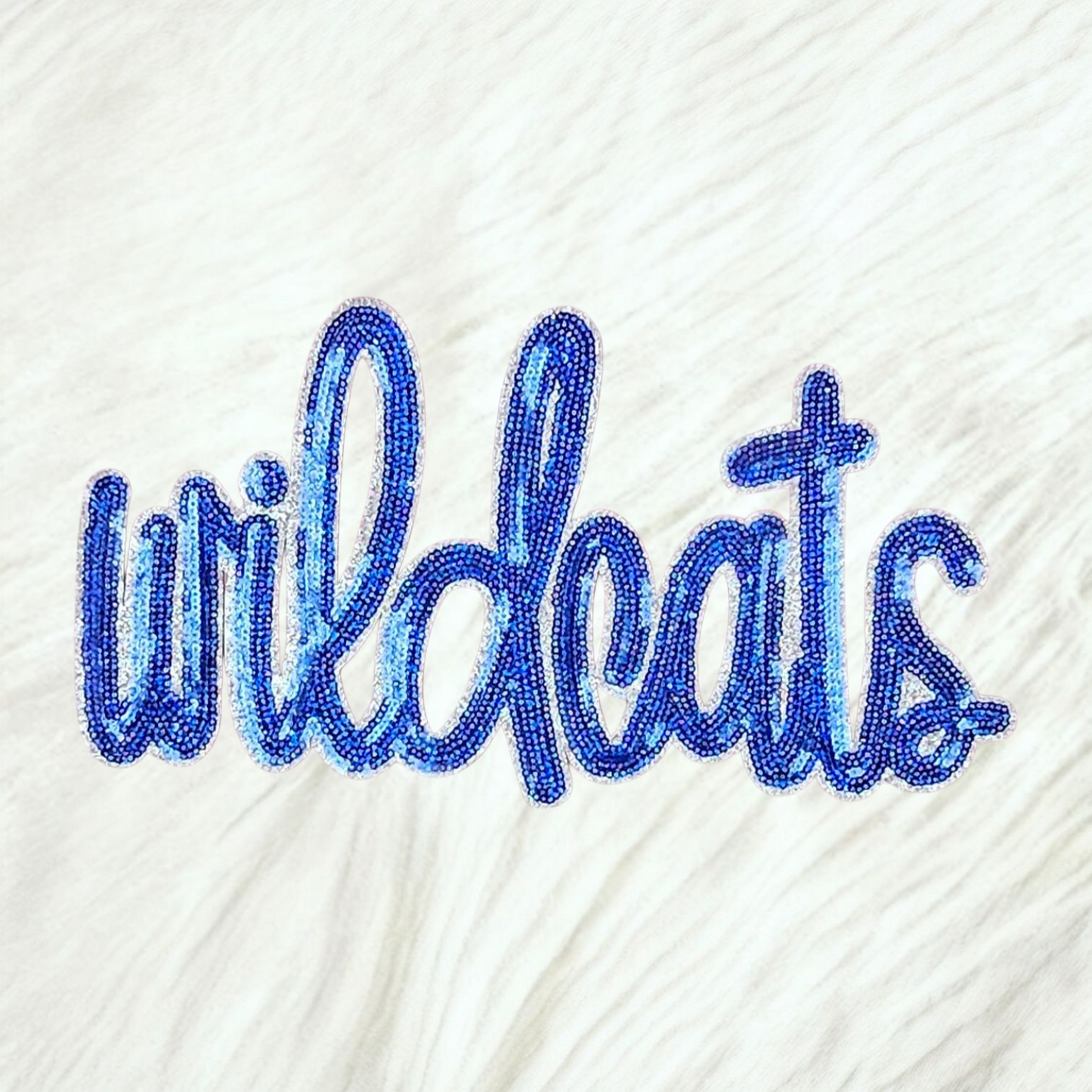 Large Wildcats Sequin on Silver Glitter Iron On Patch
