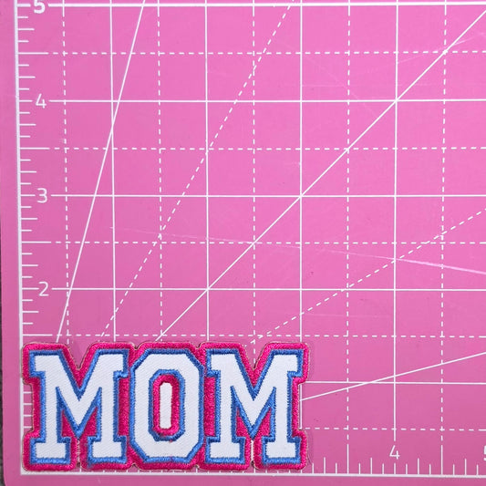 Mom Blue Pink Embroidery Iron On Patch