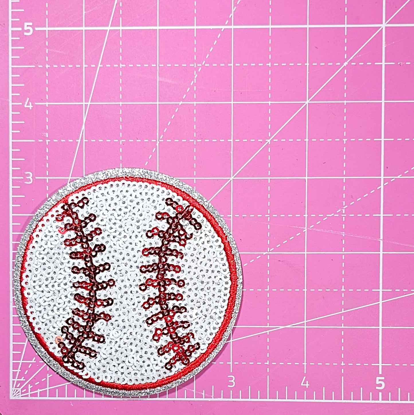 Baseball Sequin Silver Glitter Small Iron On Patch