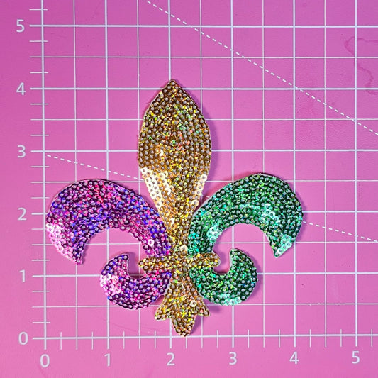 Sequin Fleur De Lis Mardi Gras Embroidery Iron On Patch