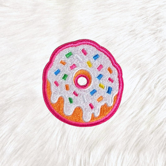 Donut White Sprinkle Drip Embroidery Iron On Patch