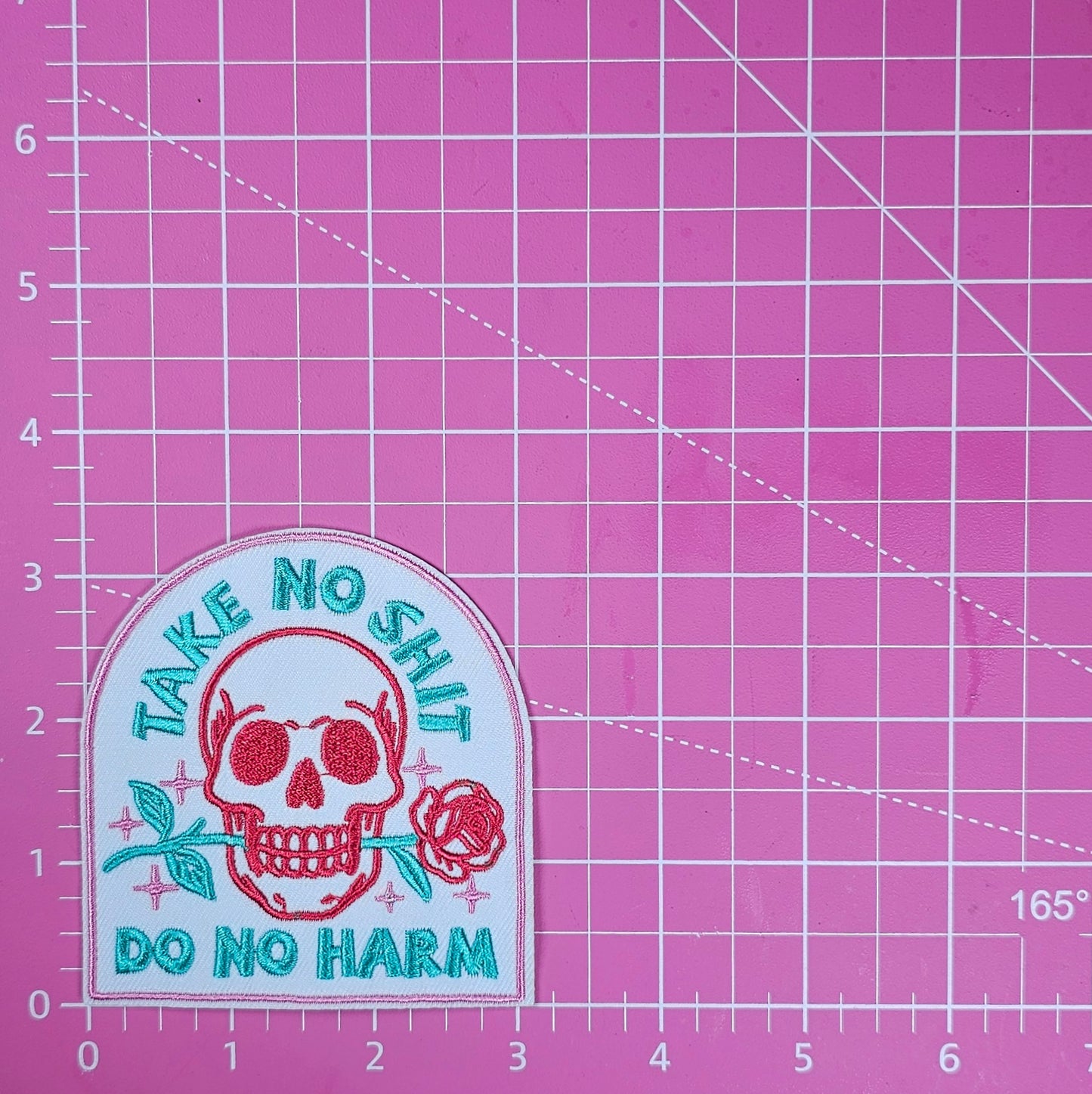 Take No Shit Do No Harm Skull Rose Turquoise Embroidery Iron On Patch