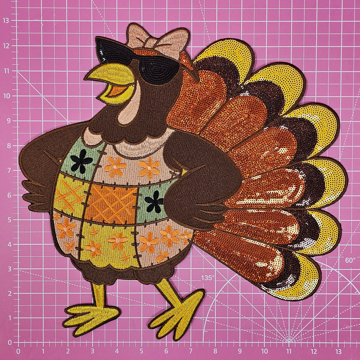 Patchwork Turkey Pattern Thanksgiving Turkey Sunglasses Patchwork Quilt Large Iron on Patch ...