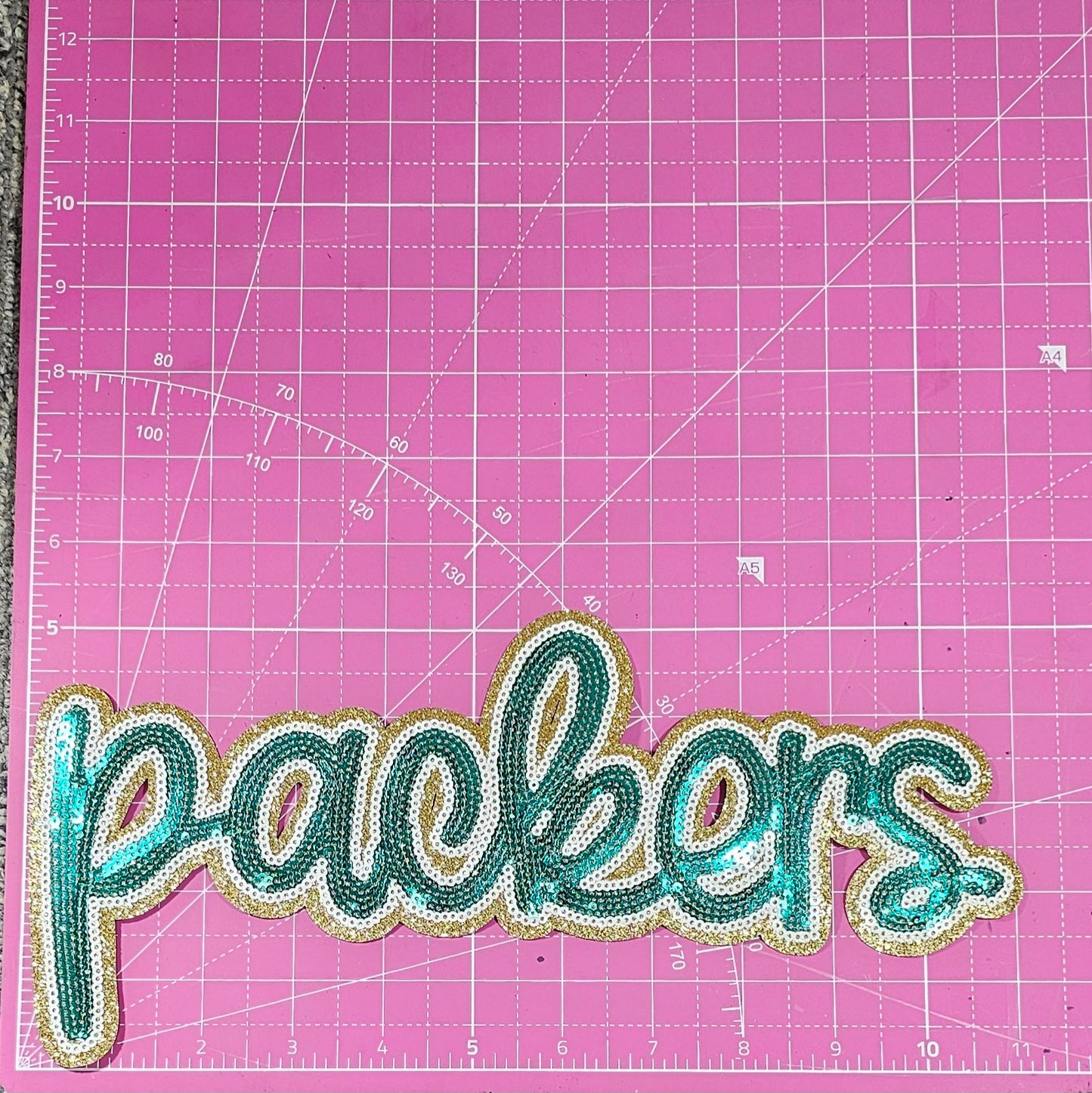 Packers Cursive Green Sequin Large Iron On Patch