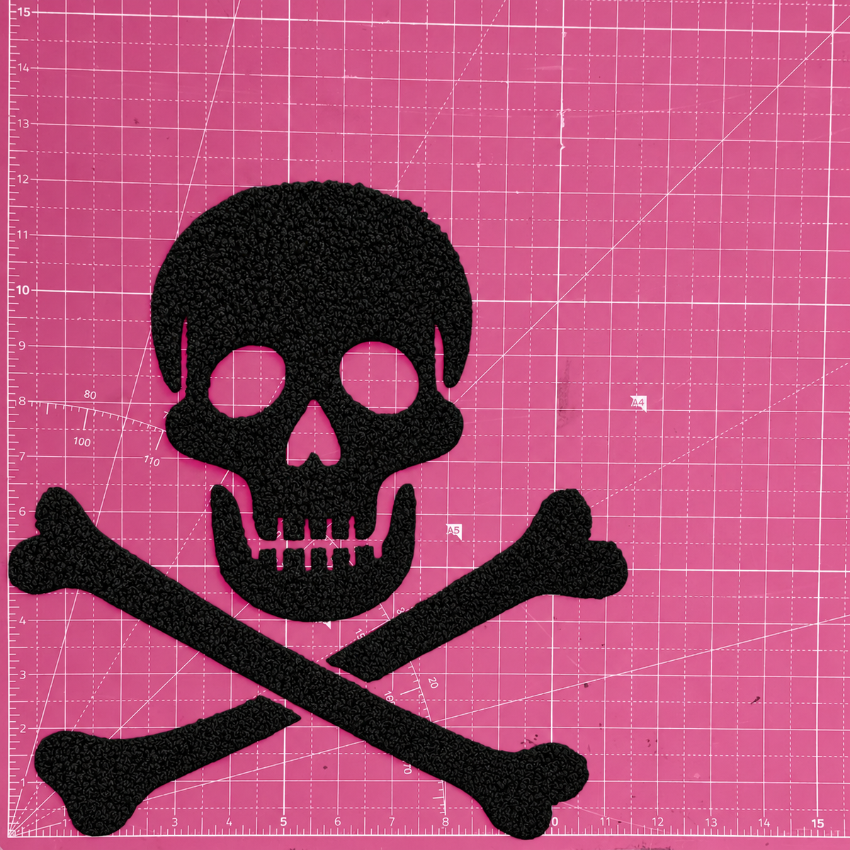 Skull Black Crossbones Fluffy Fuzzy Transfer Patch