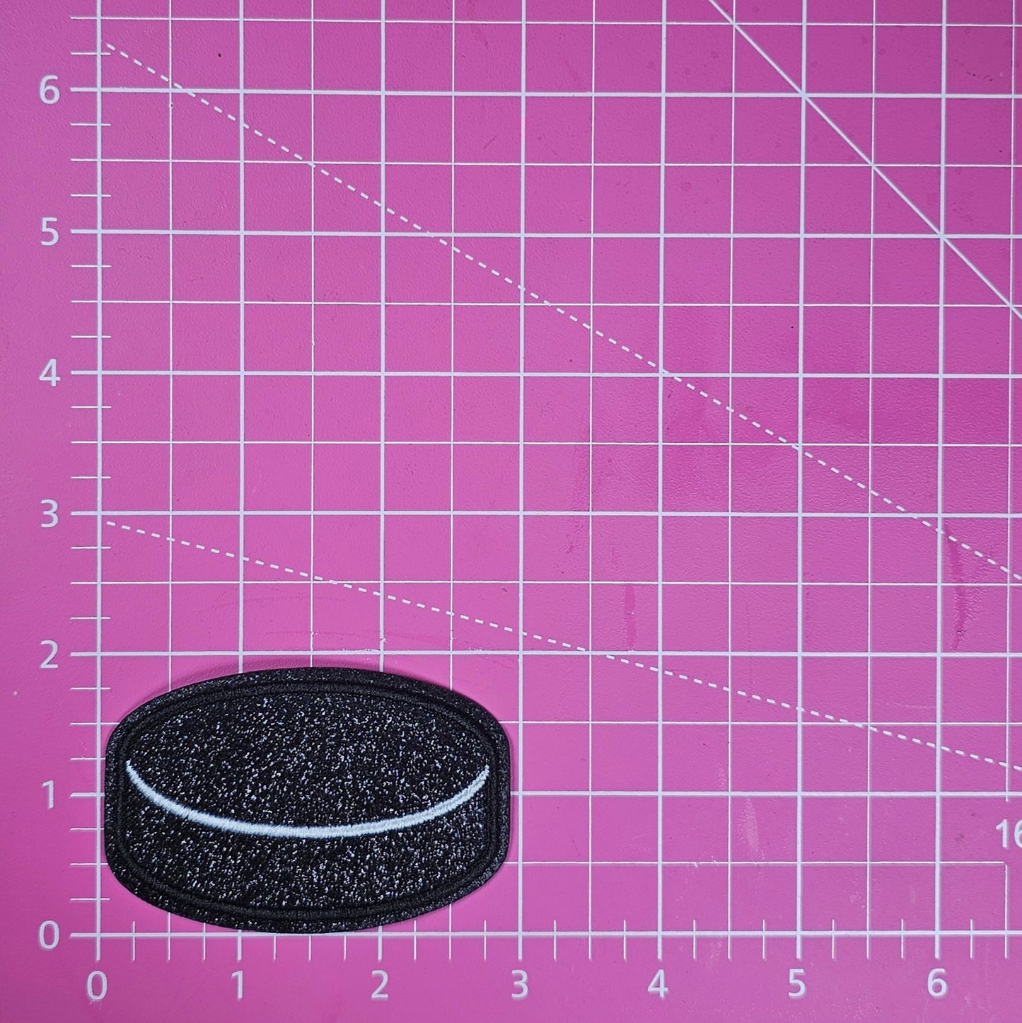 Hockey Puck Black Glitter Embroidery Iron On Patch