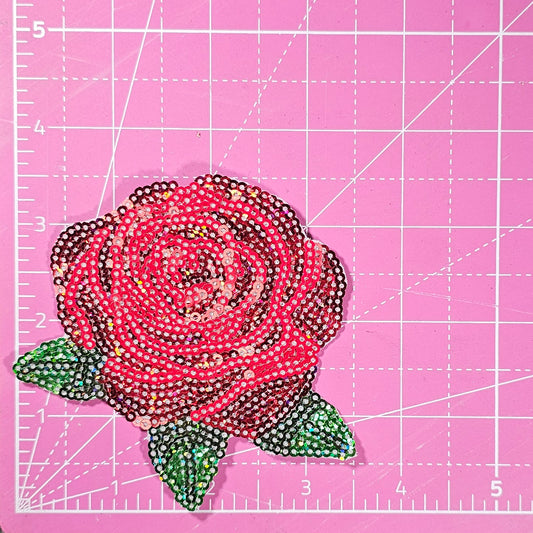 Rose Red Sequin Small Iron On Patch