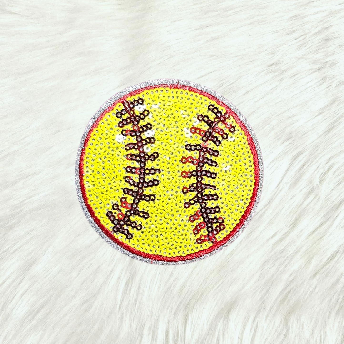 Softball Sequin Silver Glitter Small Iron On Patch