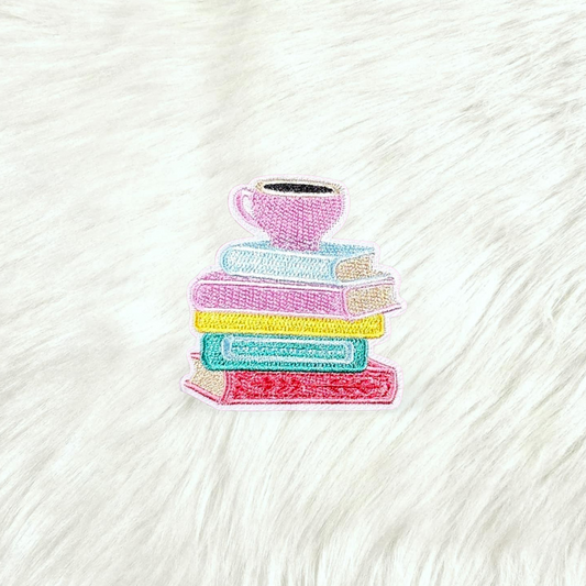 Books and Coffee Embroidery Iron On Patch