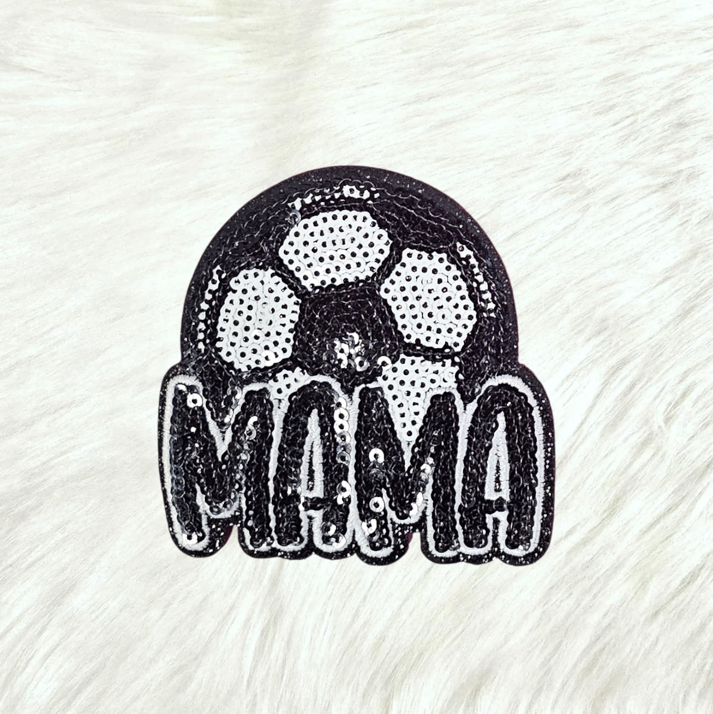 Soccer Mama Sequin Black Glitter Small Iron On Patch
