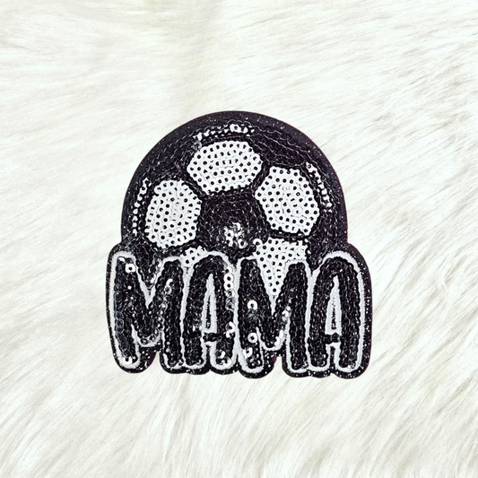Soccer Mama Sequin Black Glitter Small Iron On Patch