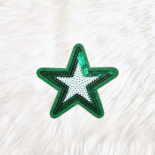 Outline Star Green and White Sequin Iron On Patch