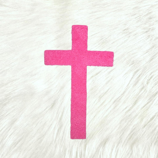 Cross Pink Large Fluffy Fuzzy Transfer Patch