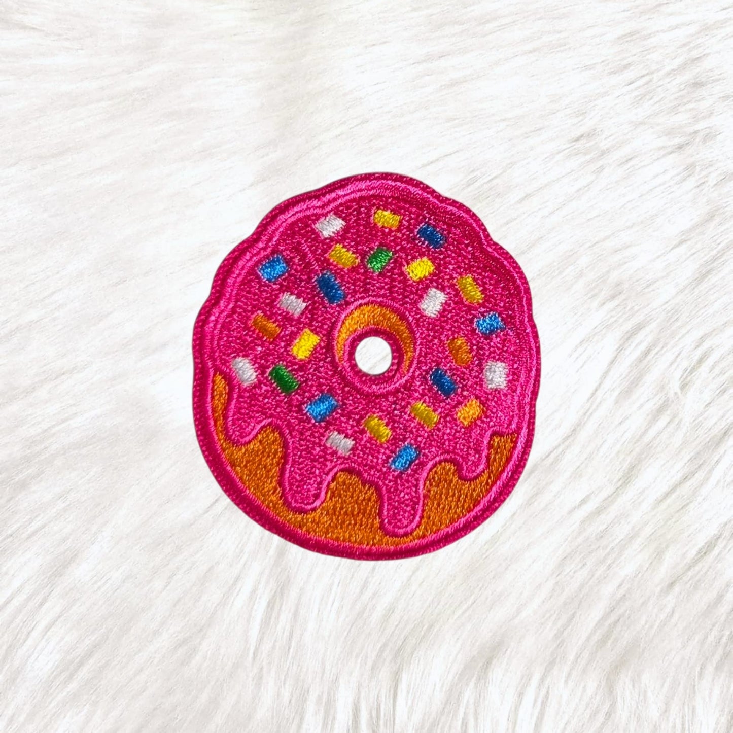 Donut Pink Sprinkle Drip Embroidery Iron On Patch