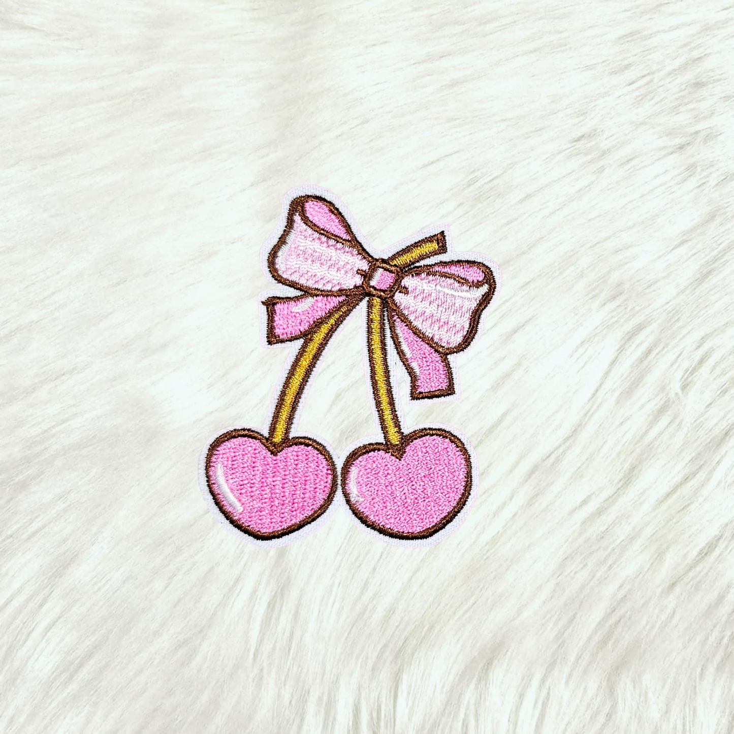 Cherry Hearts Pink Coquette Bow Embroidery On Patch