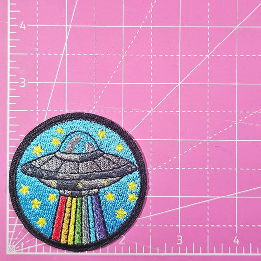 UFO Rainbow Alien Spaceship Embroidery Iron On Patch