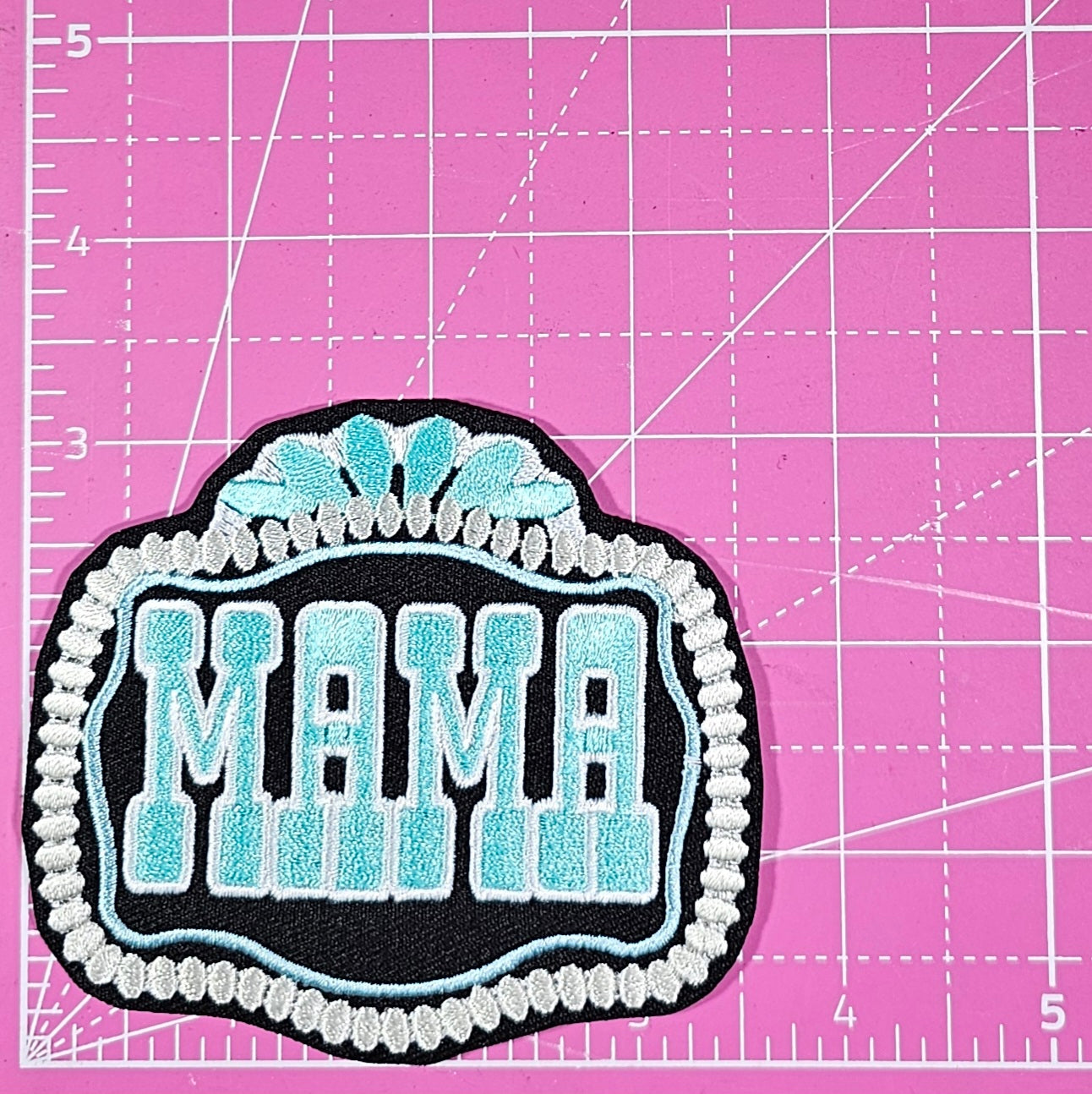 MAMA Buckle Turquoise Western Embroidery Iron On Patch