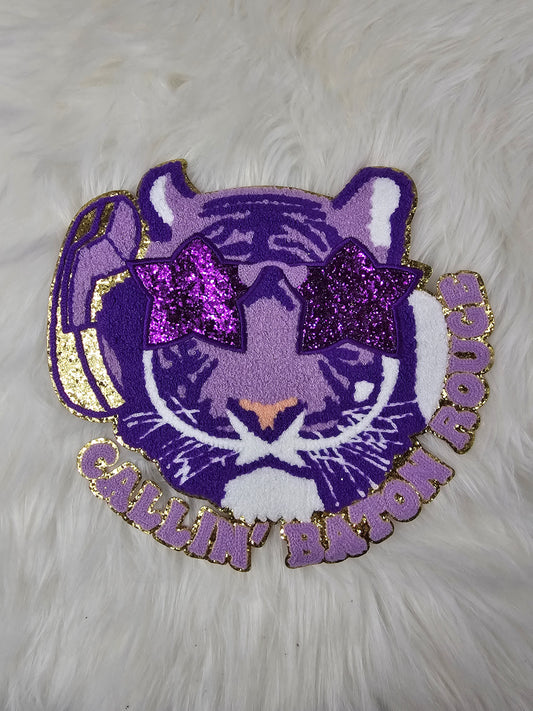 'Callin' Baton Rouge' Purple Tiger Iron On Patch