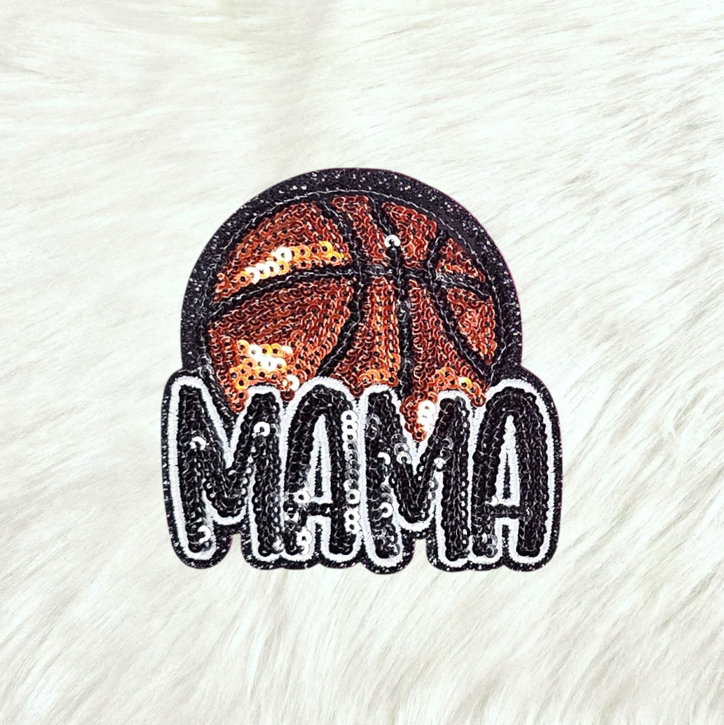 Basketball Mama Sequin Black Glitter Small Iron On Patch