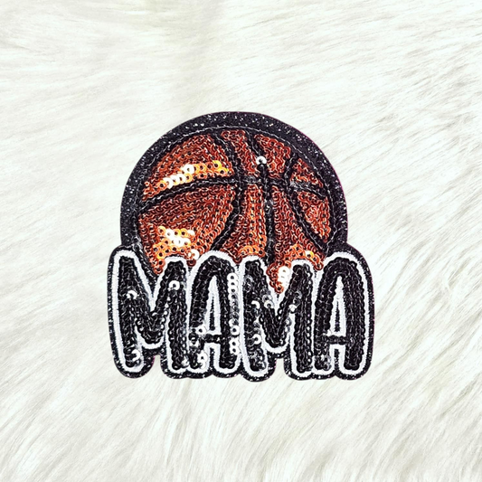 Basketball Mama Sequin Black Glitter Small Iron On Patch