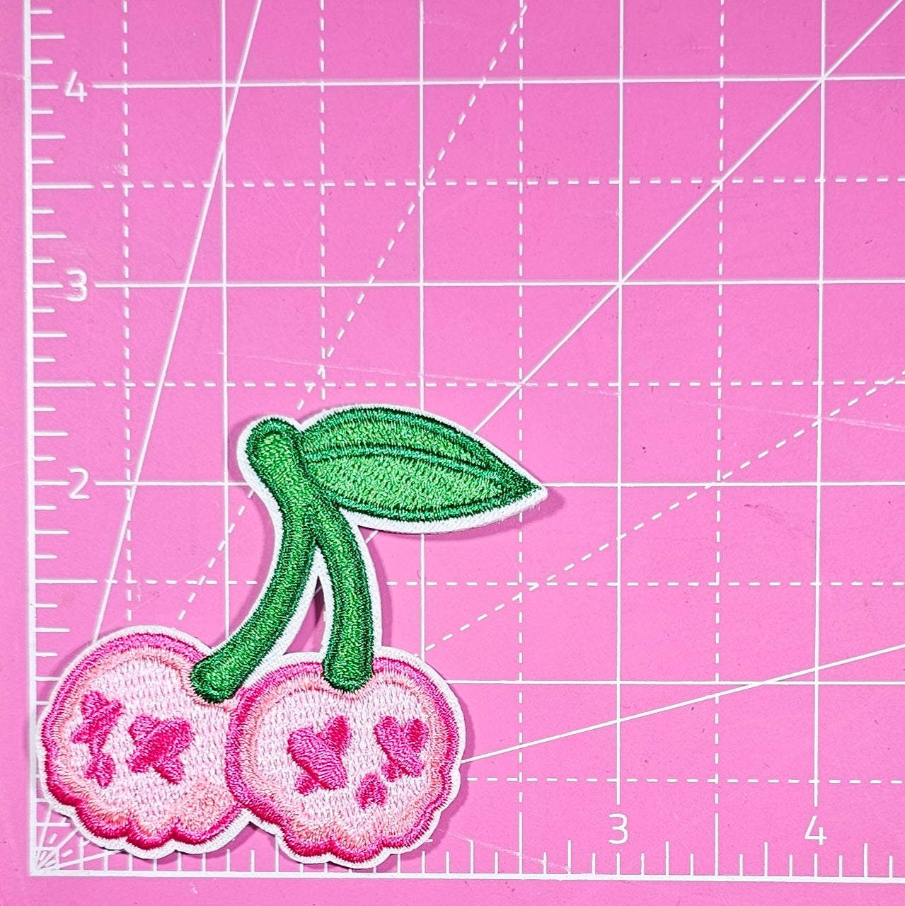Pink Skull Cherry Embroidery On Patch
