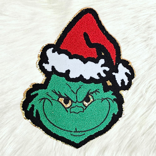 $1 Large Grinchy Defect Patch with Gold Glitter Iron On Patch
