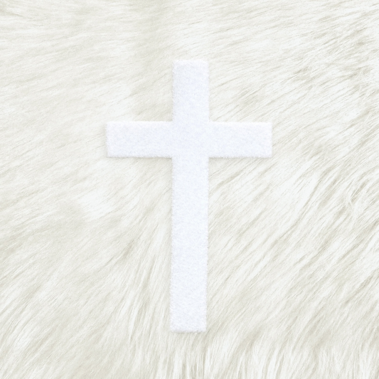 Cross White Large Fluffy Fuzzy Transfer Patch