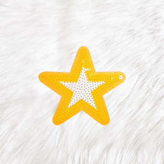 Outline Star Yellow and White Sequin Iron On Patch