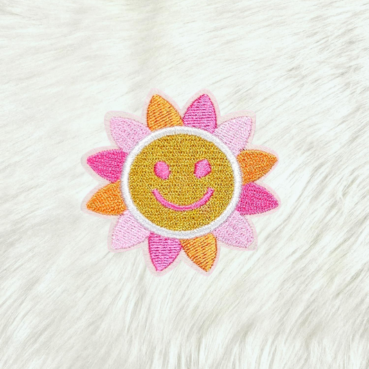 Smiling Sun Flower Colorful Embroidery Iron On Patch