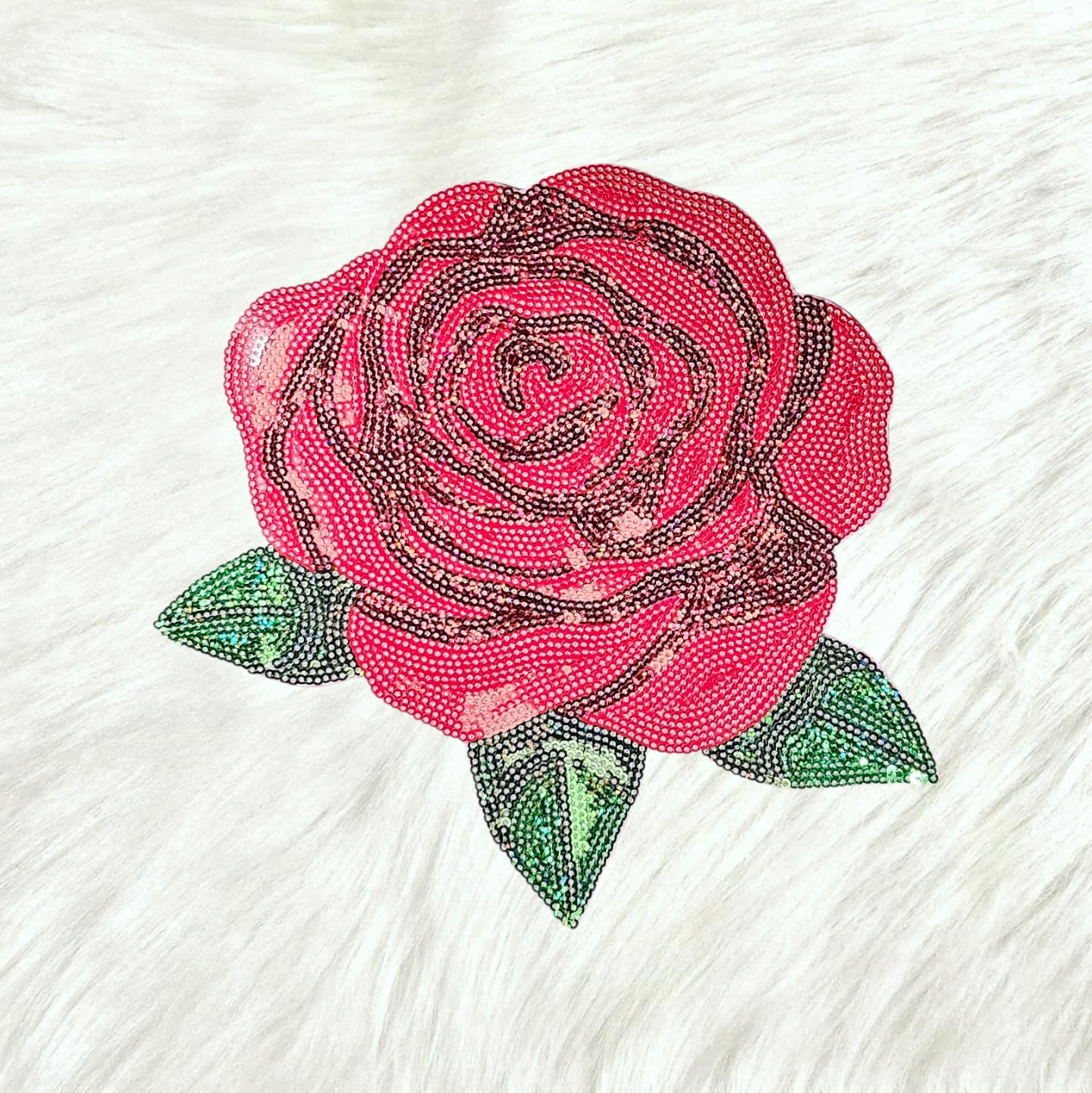 Rose Red Sequin Large Iron On Patch