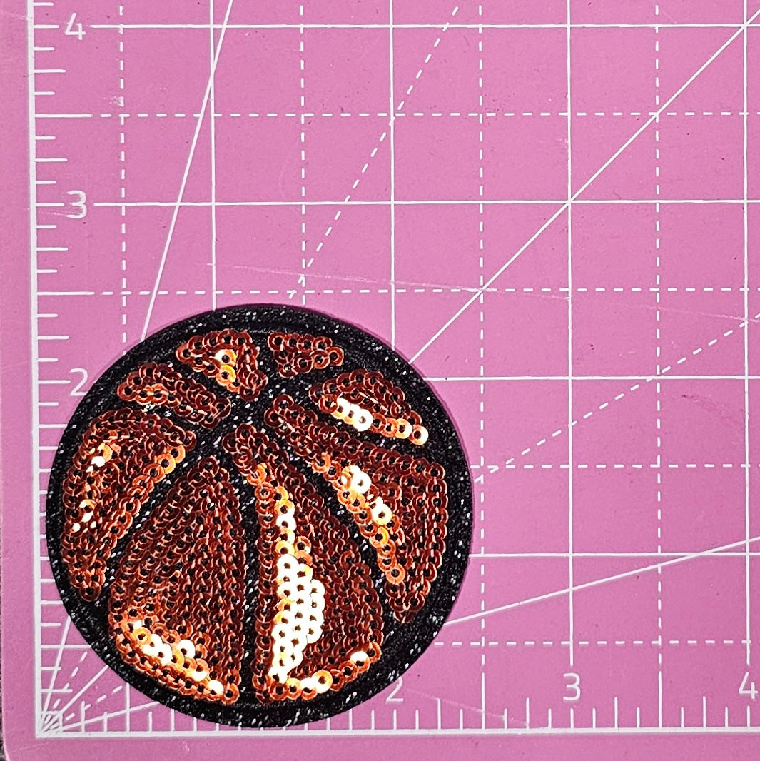 Basketball Sequin Black Glitter Small Iron On Patch