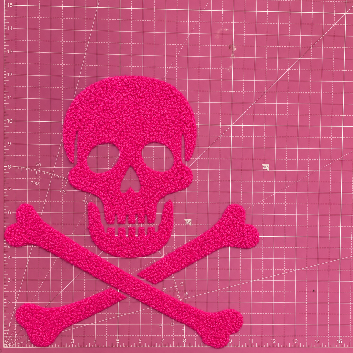 Skull Pink Crossbones Fluffy Fuzzy Transfer Patch