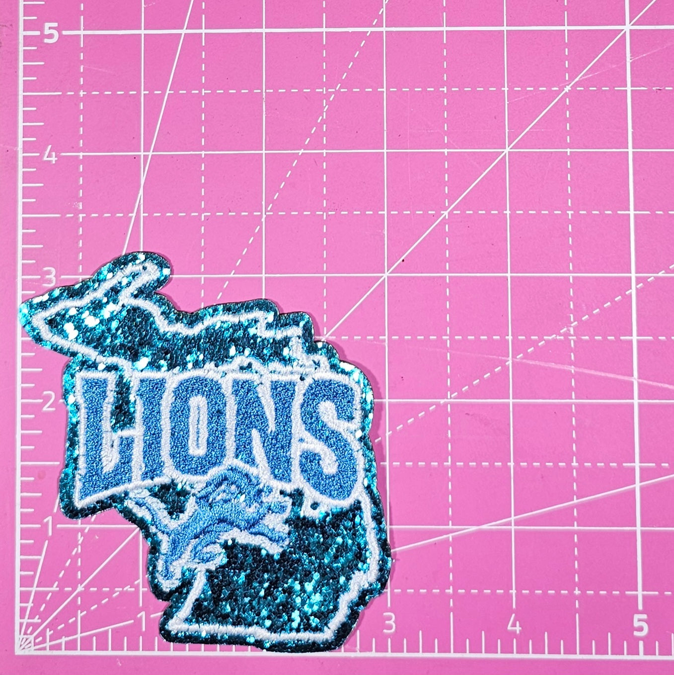 Lions Michigan State Embroidery Blue Glitter Small Iron On Patch