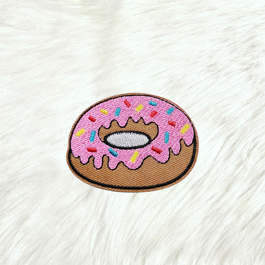 Donut Doughnut Pink Icing and Sprinkles Embroidery Iron On Patch
