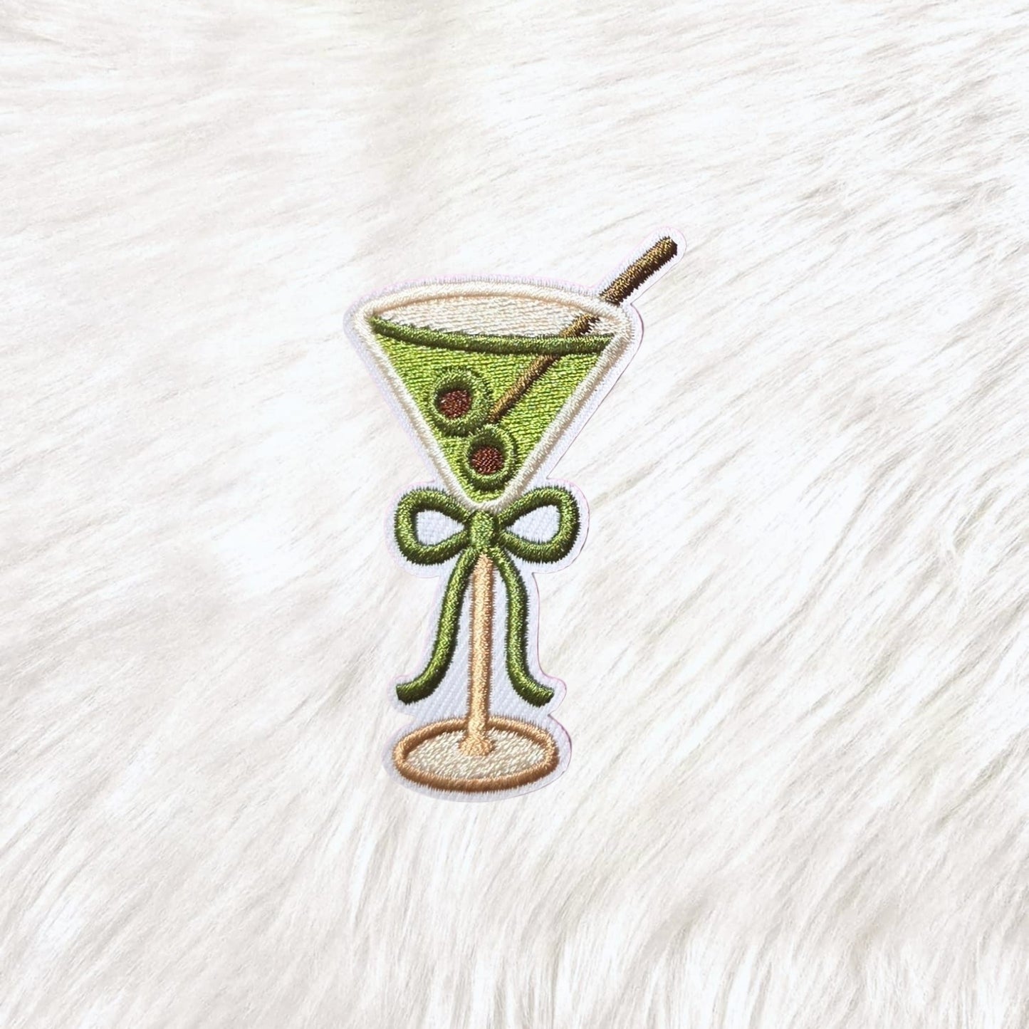 Olive Dirty Martini Coquette Bow Embroidery Iron On Patch
