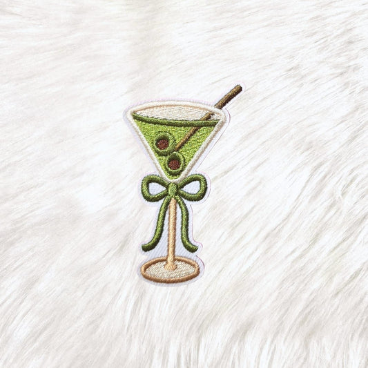 Olive Dirty Martini Coquette Bow Embroidery Iron On Patch