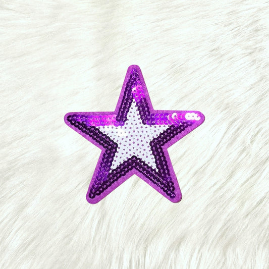 Star Purple and White Sequin Iron On Patch