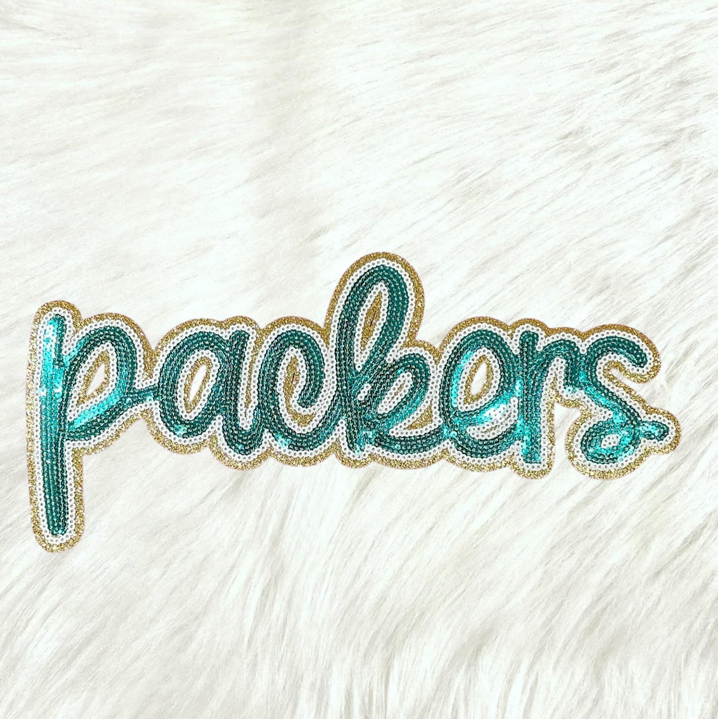 Packers Cursive Green Sequin Large Iron On Patch