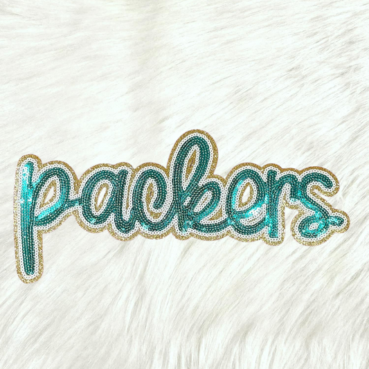 Packers Cursive Green Sequin Large Iron On Patch