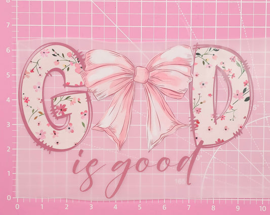 God Is Good Pink Bow DTF Iron On Transfers