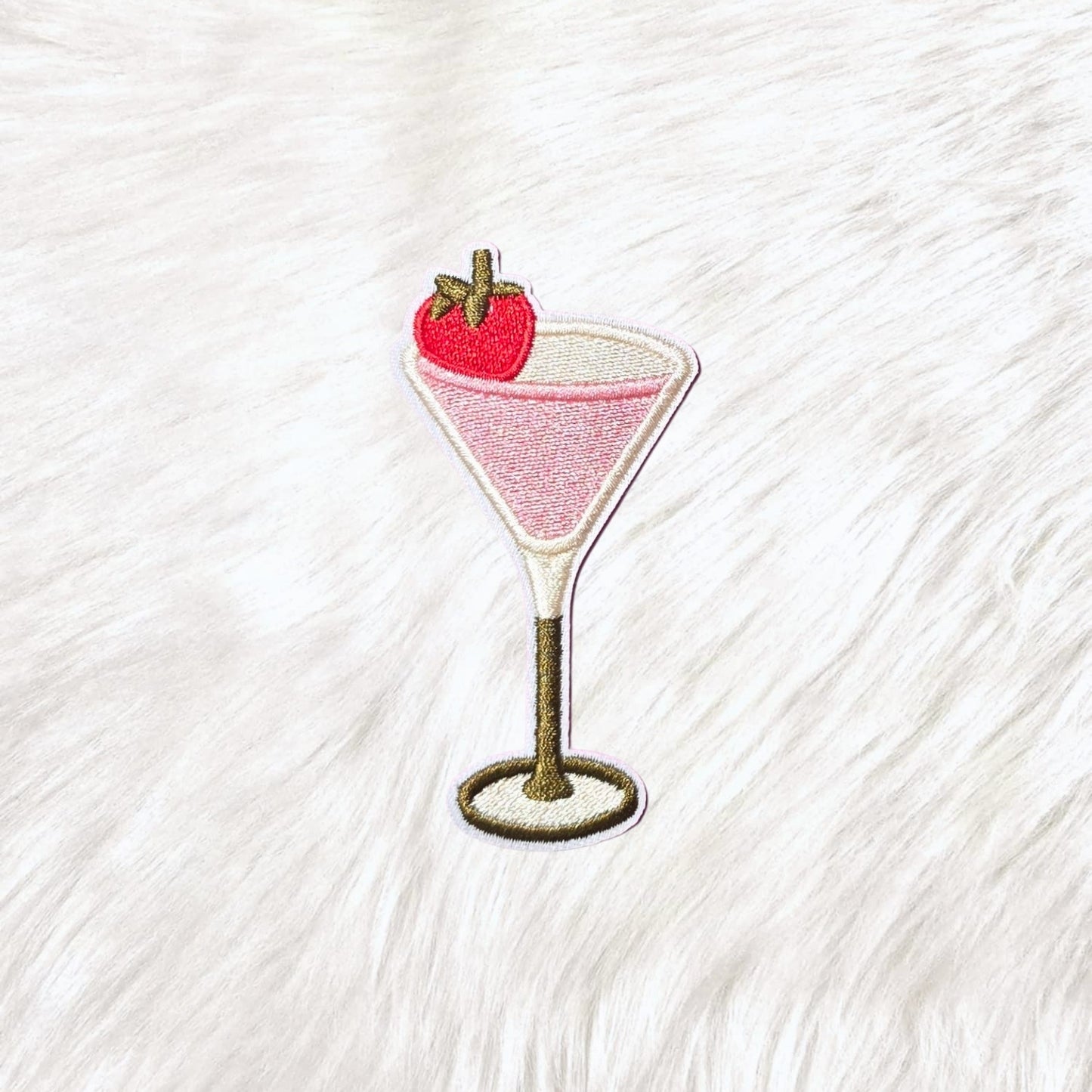 Cosmo Strawberry Martini Glass Embroidery Iron On Patch